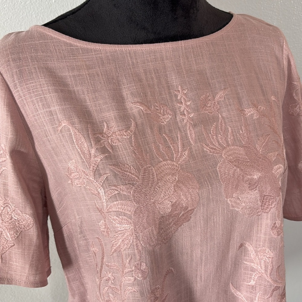 Faith of Zoe Blush Rose Embroidered Linen Blend Blouse Size M